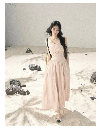 "Blushing Sunset Clouds" Ballet Pink Strapless Maxi Dress