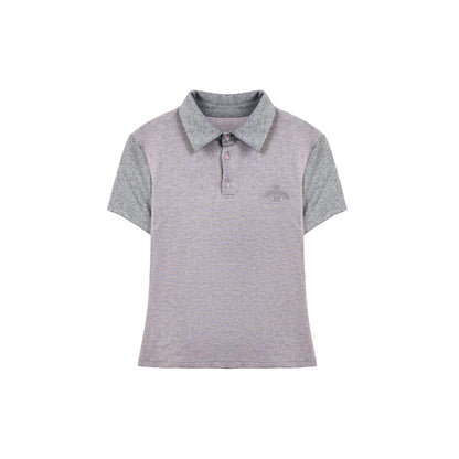 Contrast Stripe Light Gray Pink Polo Collar Short Sleeve Top / Shorts