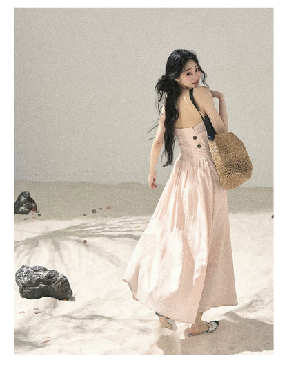 "Blushing Sunset Clouds" Ballet Pink Strapless Maxi Dress