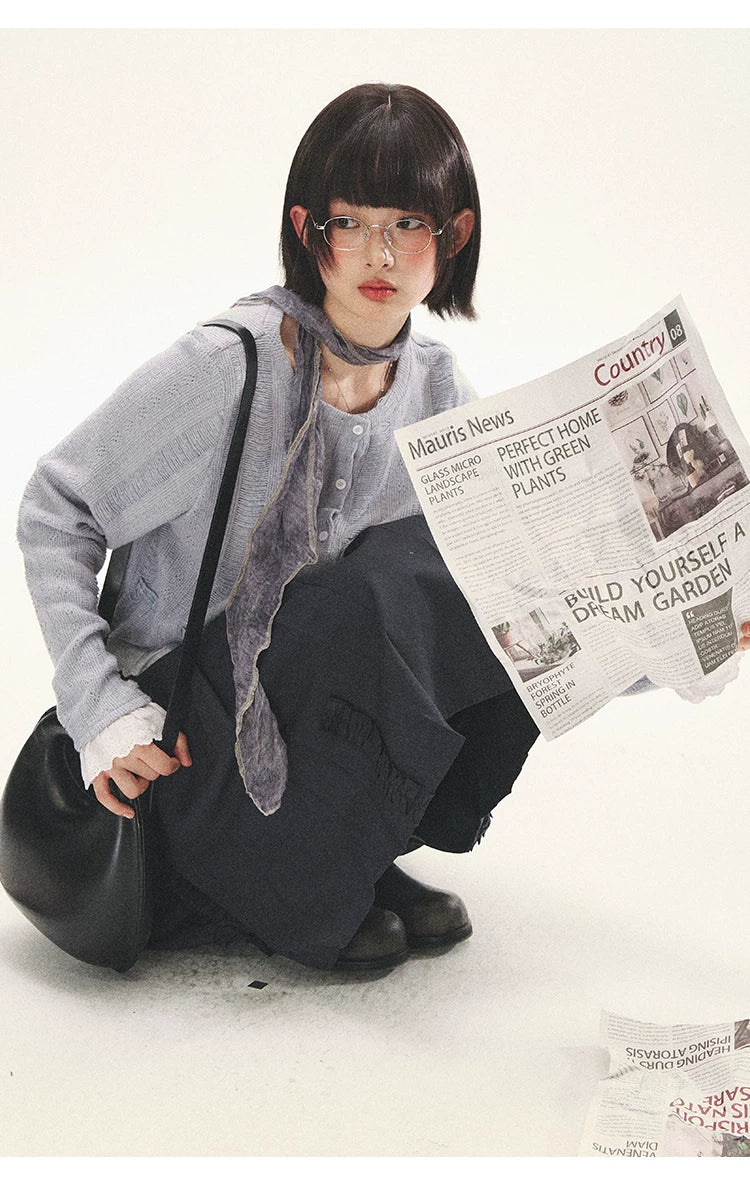 "Wisteria Whisper" Open-Knit Lace Tie Cardigan (Wisteria/ Ivory)