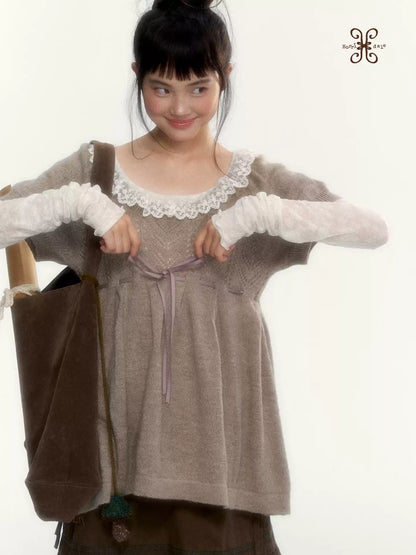 “Everyday Mist” Jacquard Lace Layering Top ( Ivory / Fog Gray )