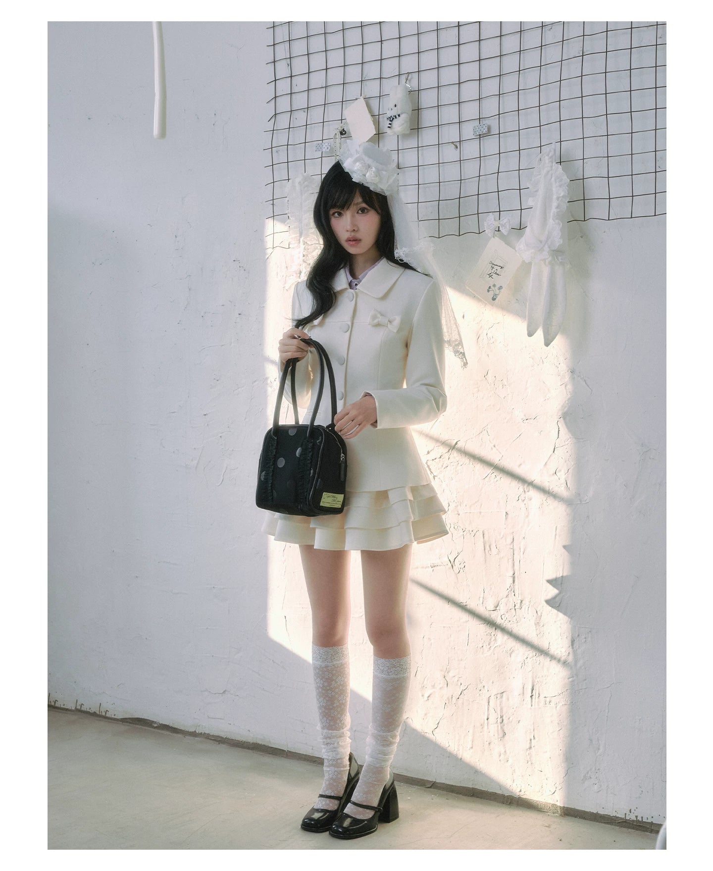 "Showa Girl" Tailored Layered Collection (Blazer / High-Waist Skirt / Victorian Shirt / Mesh Overlay Skirt)