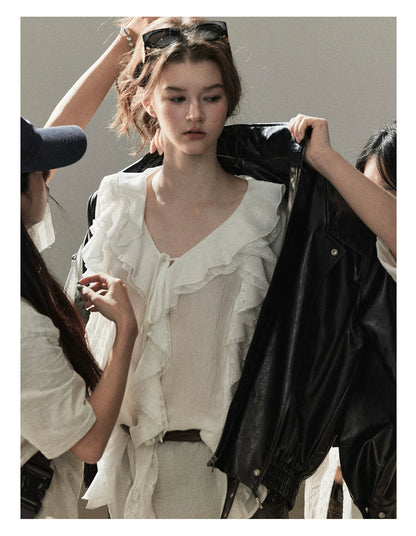 AOMALM - "Solo Journey" Quiet Black Oversized PU Moto Jacket