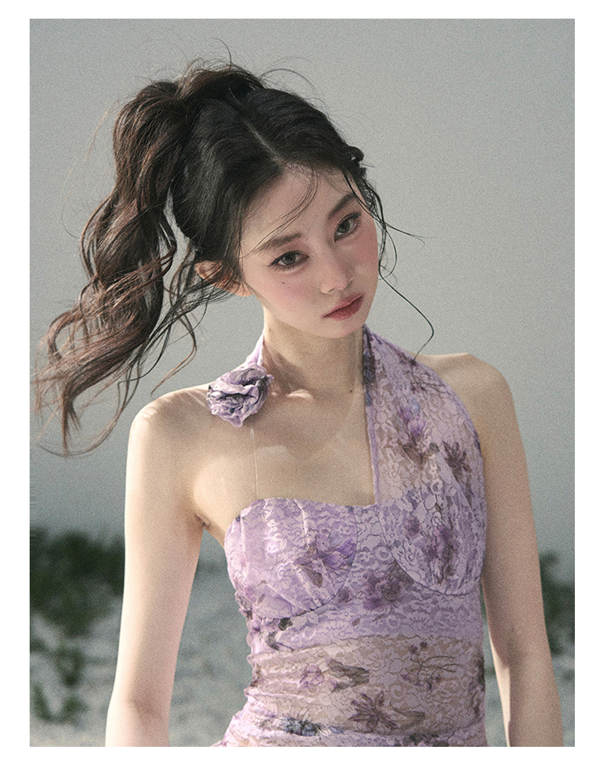 “Jacaranda Whisper” Orchid Purple Asymmetrical Halter Top