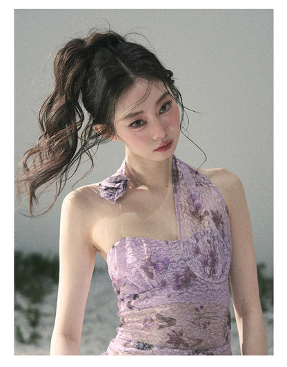 “Jacaranda Whisper” Orchid Purple Asymmetrical Halter Top