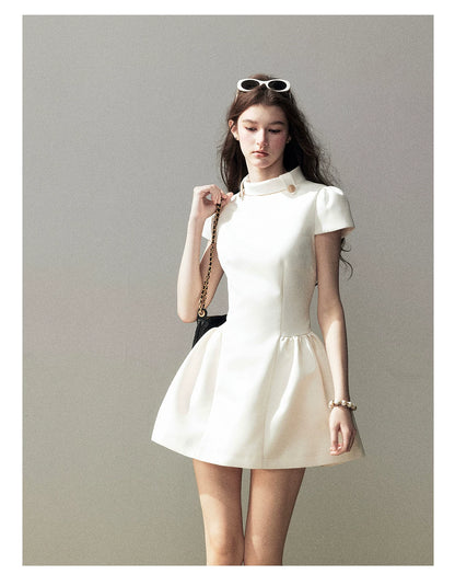 "Light Above the Clouds" Cream Ivory Satin Fit & Flare Mini Dress