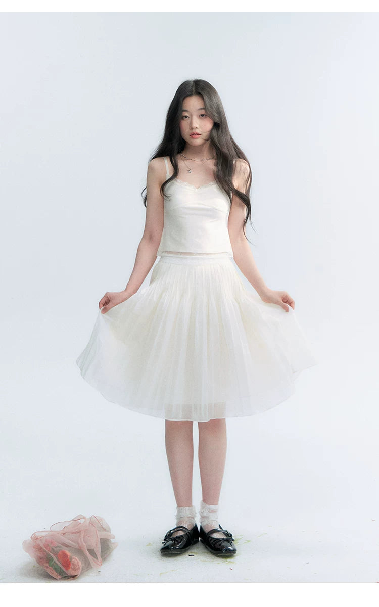 "First Confession" Ivory Lace Bow Cami Top