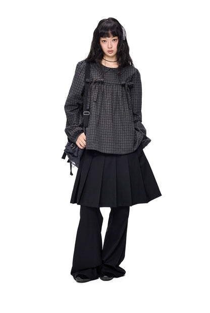 EZEK | Peter Pan Collar Gingham Shirt with Bubble Sleeves
