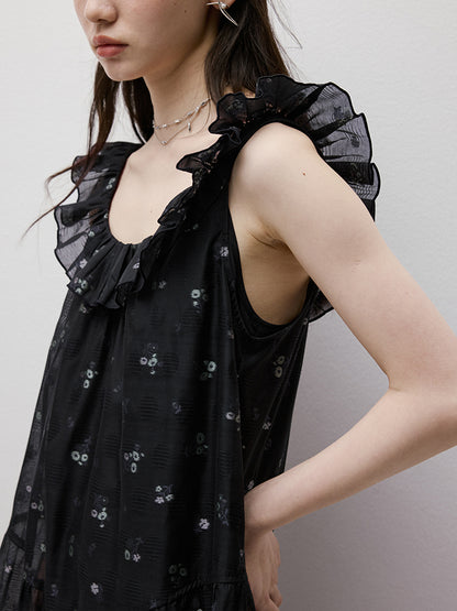 FUSSED Dropping Flora Burnout Floral Babydoll Maxi Dress – Dark Blue Floral FOF-25SS047b