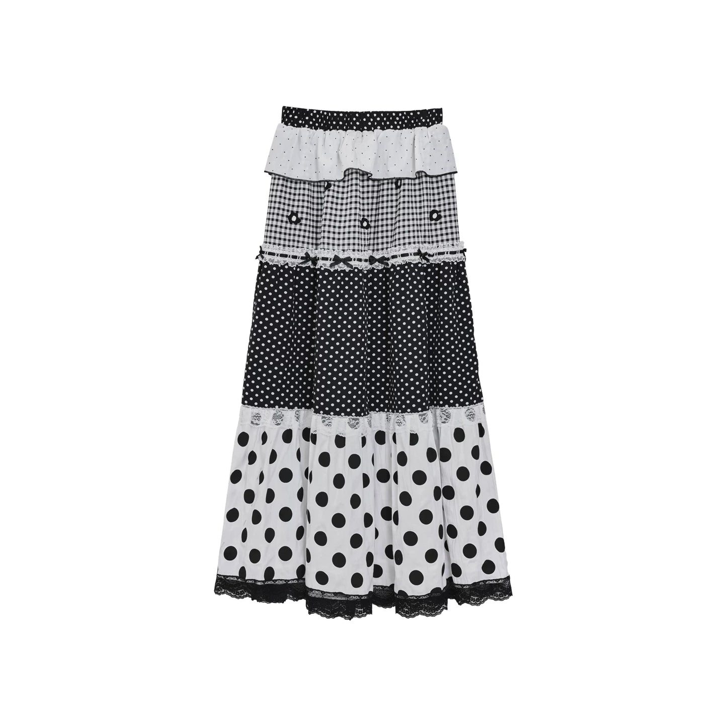 Kyoto Stroll – Japanese Polka Dot Black & White Maxi Skirt Collection