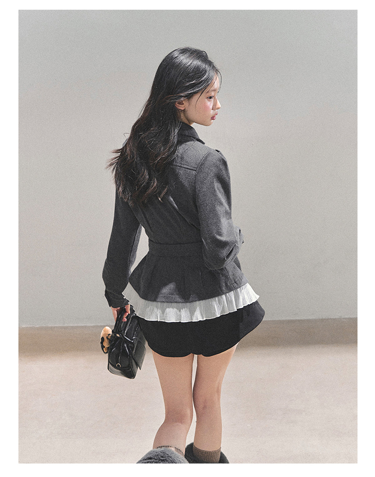少也眼 "Twilight Whispers" Hepburn-Style Waist-Cinch Blazer
