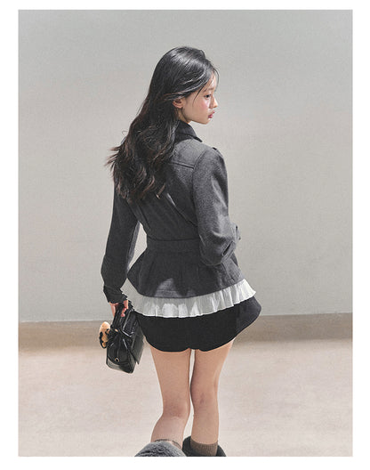 少也眼 "Twilight Whispers" Hepburn-Style Waist-Cinch Blazer