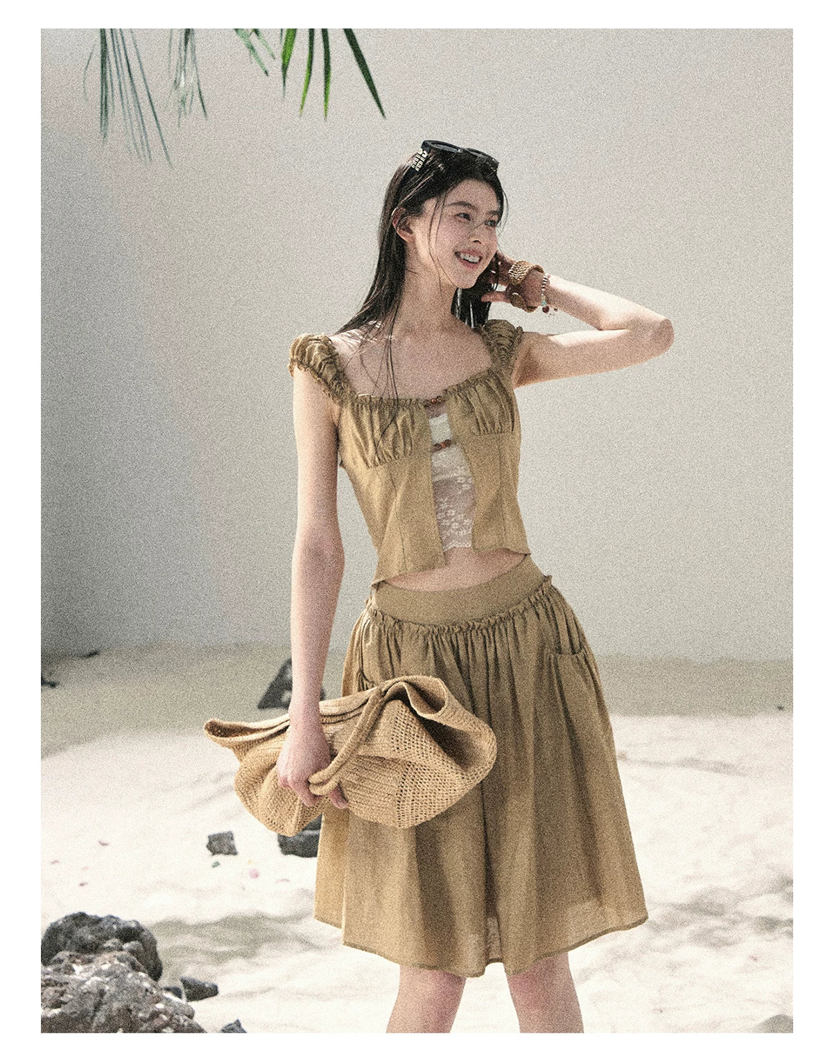 "Wild Meadow Breeze" Roasted Pecan Lace Two-Piece Set