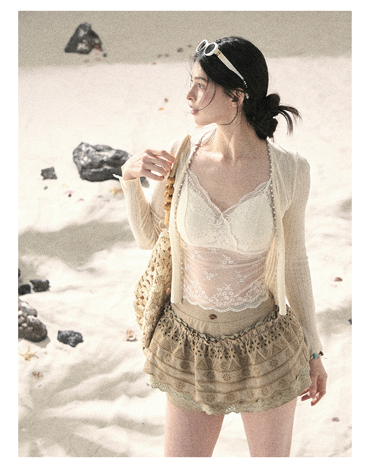 "Translucent Skin" Cream Apricot Lace Camisole Top 455335