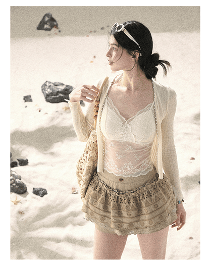 "Translucent Skin" Cream Apricot Lace Camisole Top 455335