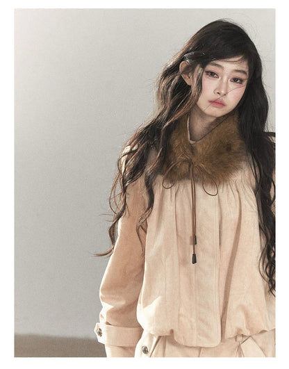 AOMALM - Mauve Faux Suede Jacket & Cargo Shorts Set