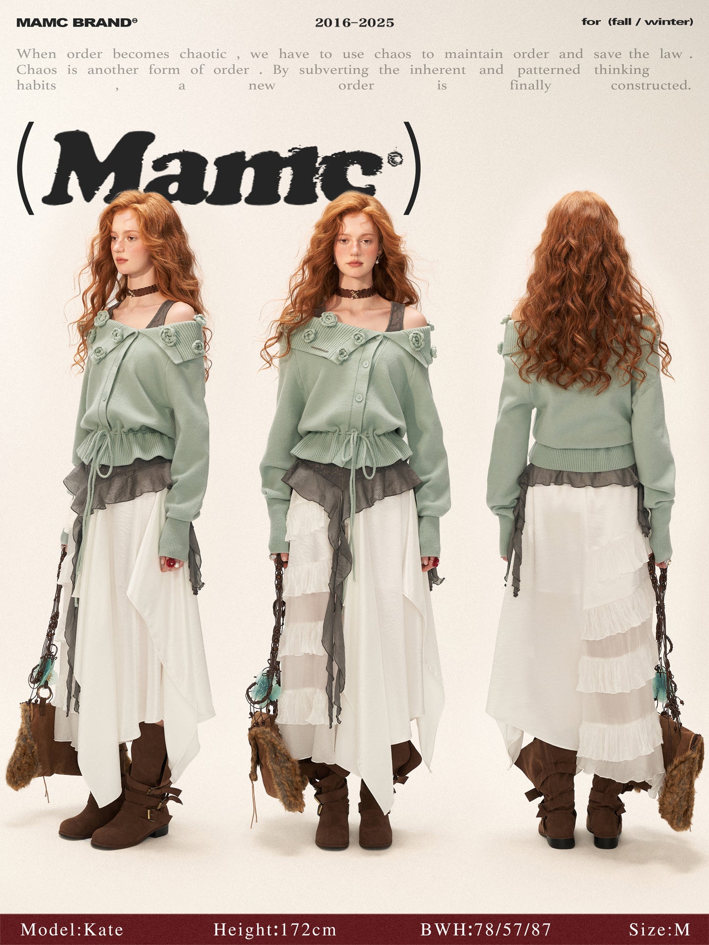 MAMC - Off-Shoulder Rose Button Knit Cardigan (Mint Green)
