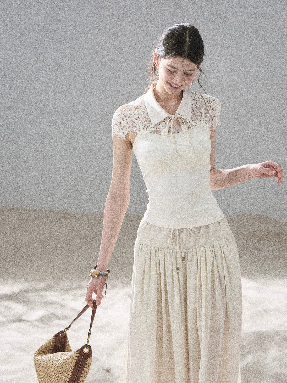 "Moonlit Rose Sonata" Cream Ivory Cami Top & Cape Set