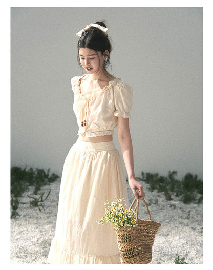 “Fallen Into the Garden” Dutch Cream Two-Piece Skirt Set 5635432