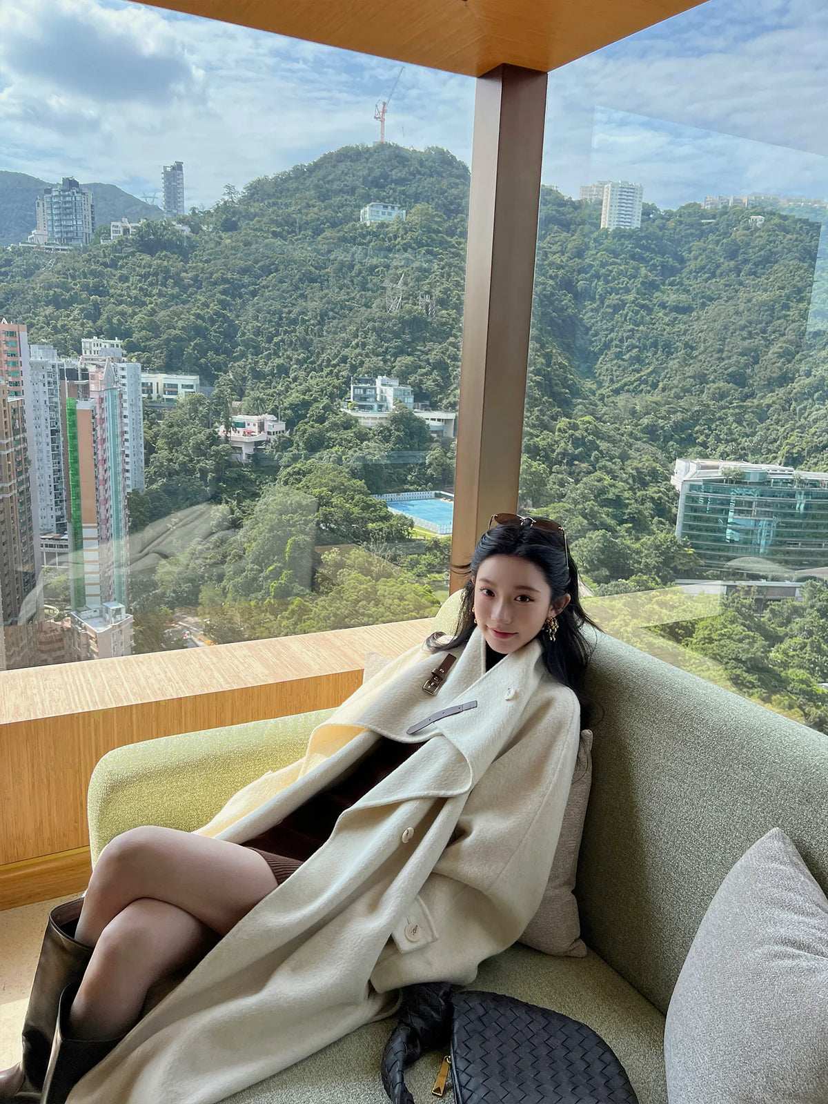 QuQuOuYang - 100% Wool Double-Face Belted Coat with Convertible Collar