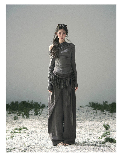 “Where Shadow Walks Beside Light” Dusk Gray Asymmetrical Top