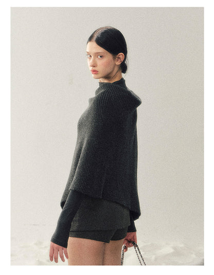少也眼 “Dusk Finds Its Way Home” Korean Lazy Knit Shawl Two-Piece Set