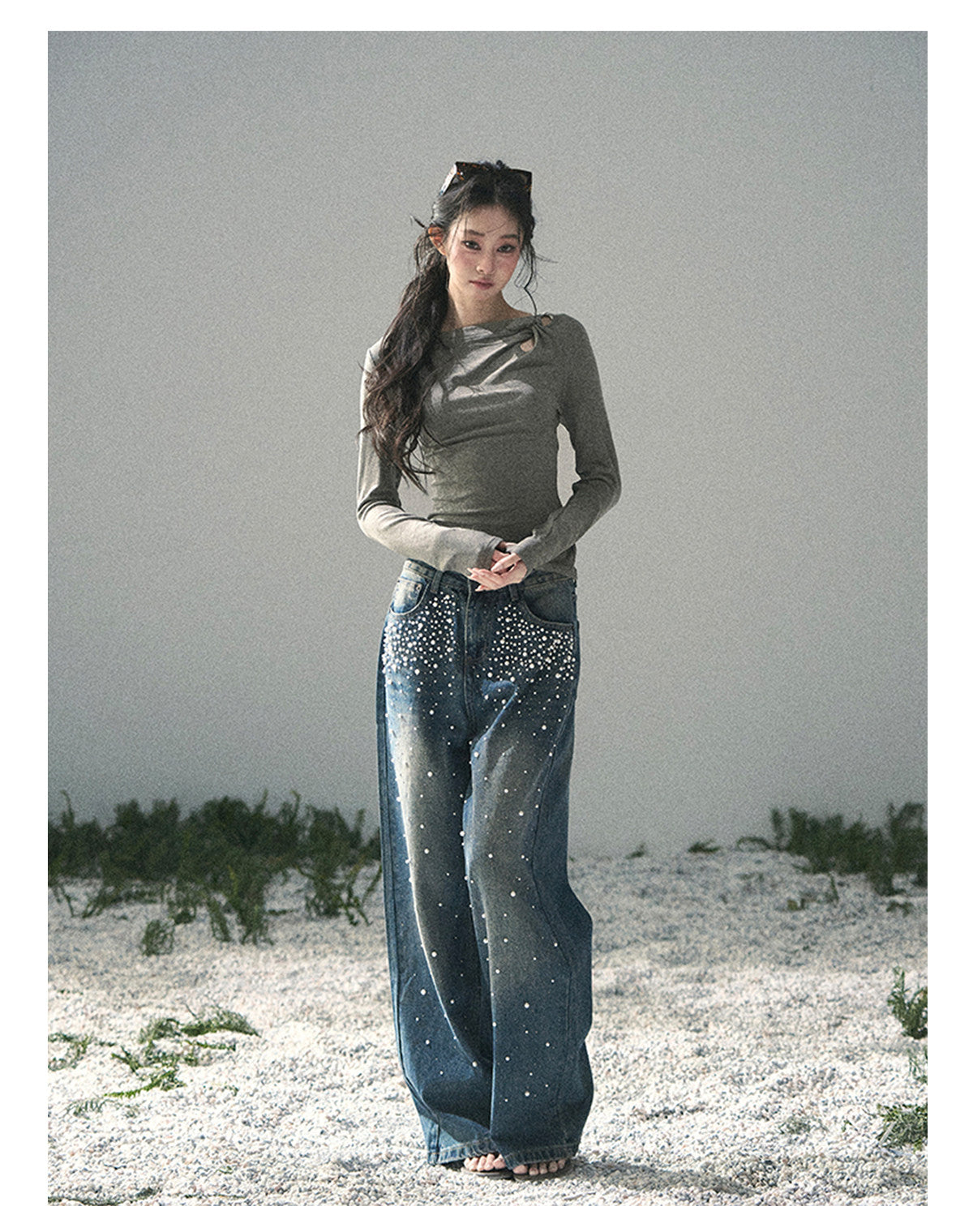 “Silent Verse” Ash Gray Asymmetrical Twist Top