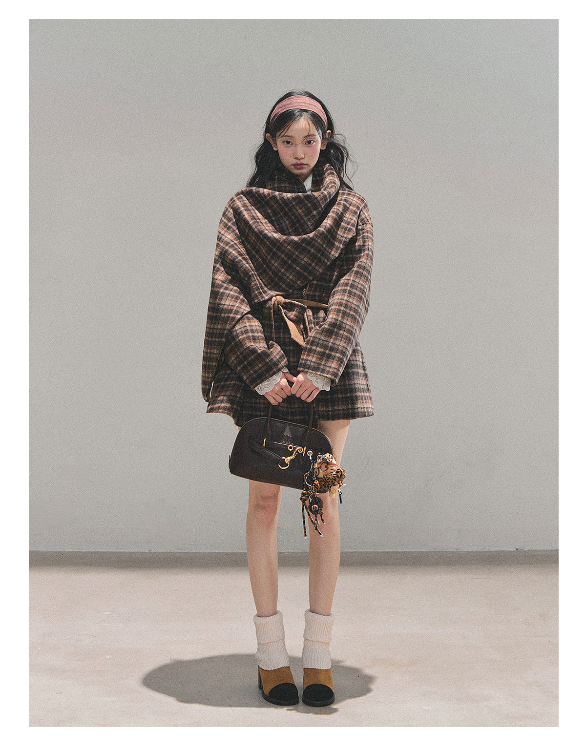 少也眼 “Winter Balcé Whisper” Wool Blend Overcoat - Plaid Coffee 7886436