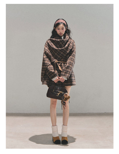 少也眼 “Winter Balcé Whisper” Wool Blend Overcoat - Plaid Coffee 7886436