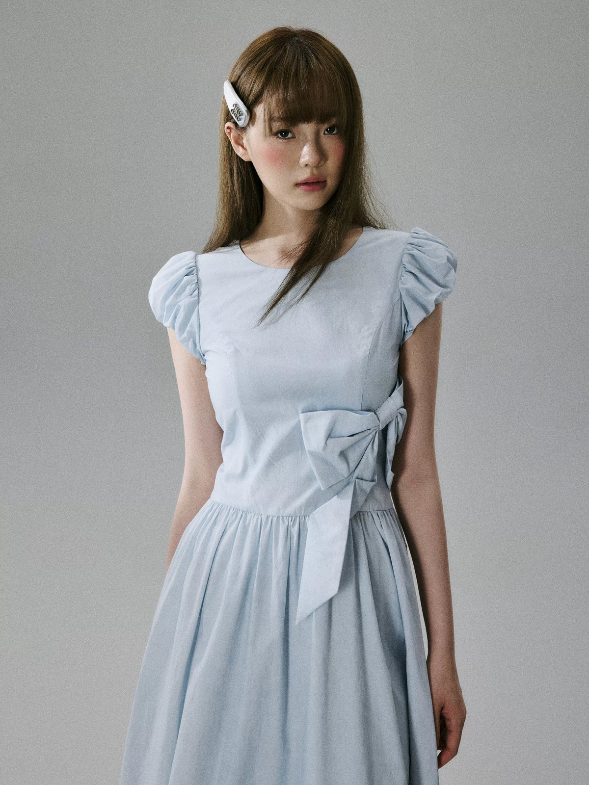 LOST FOREST - Blue Lyocell-Cotton Bow Dress