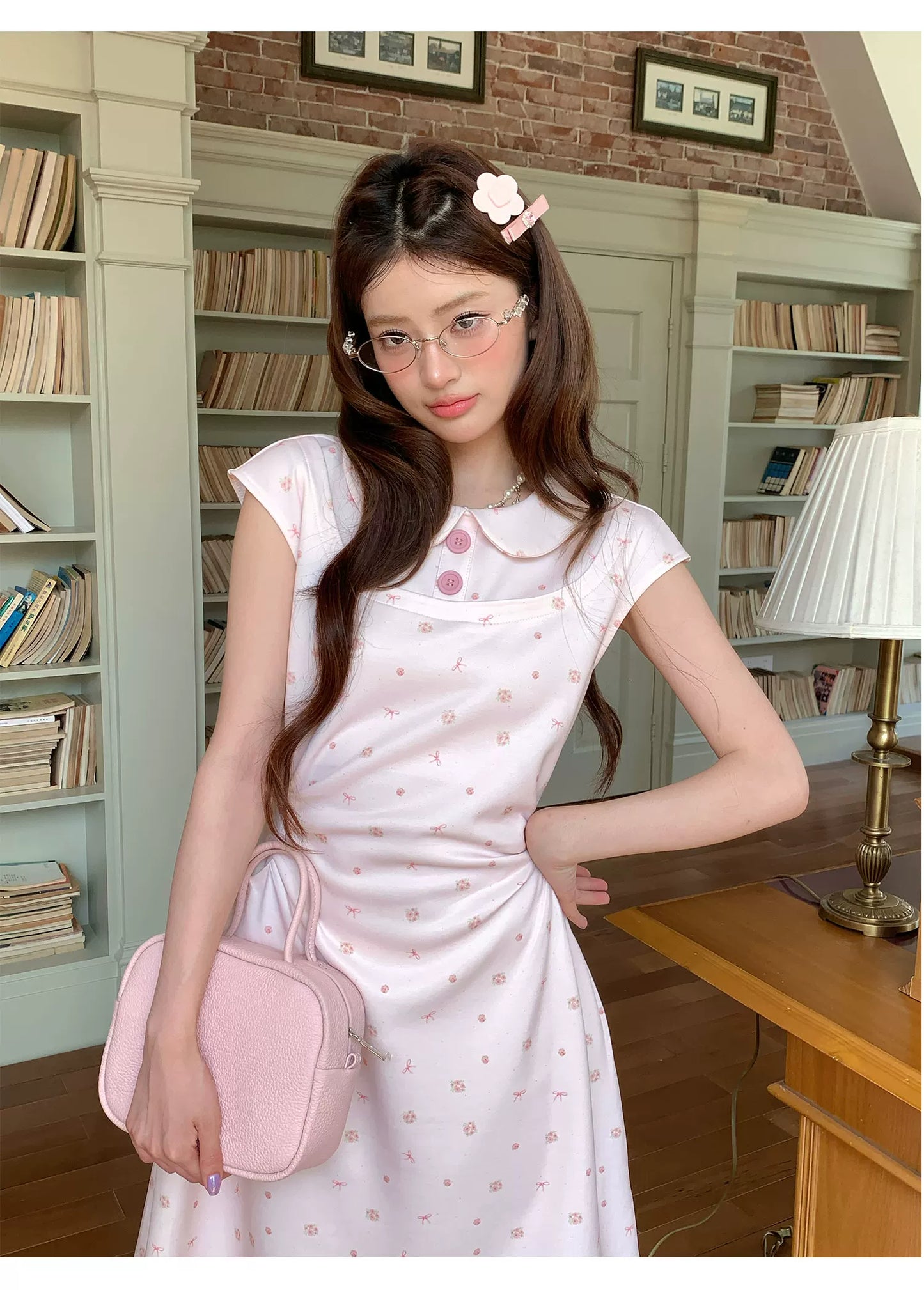 “Rose Milk Reverie” Pink Doll Collar A-Line Dress