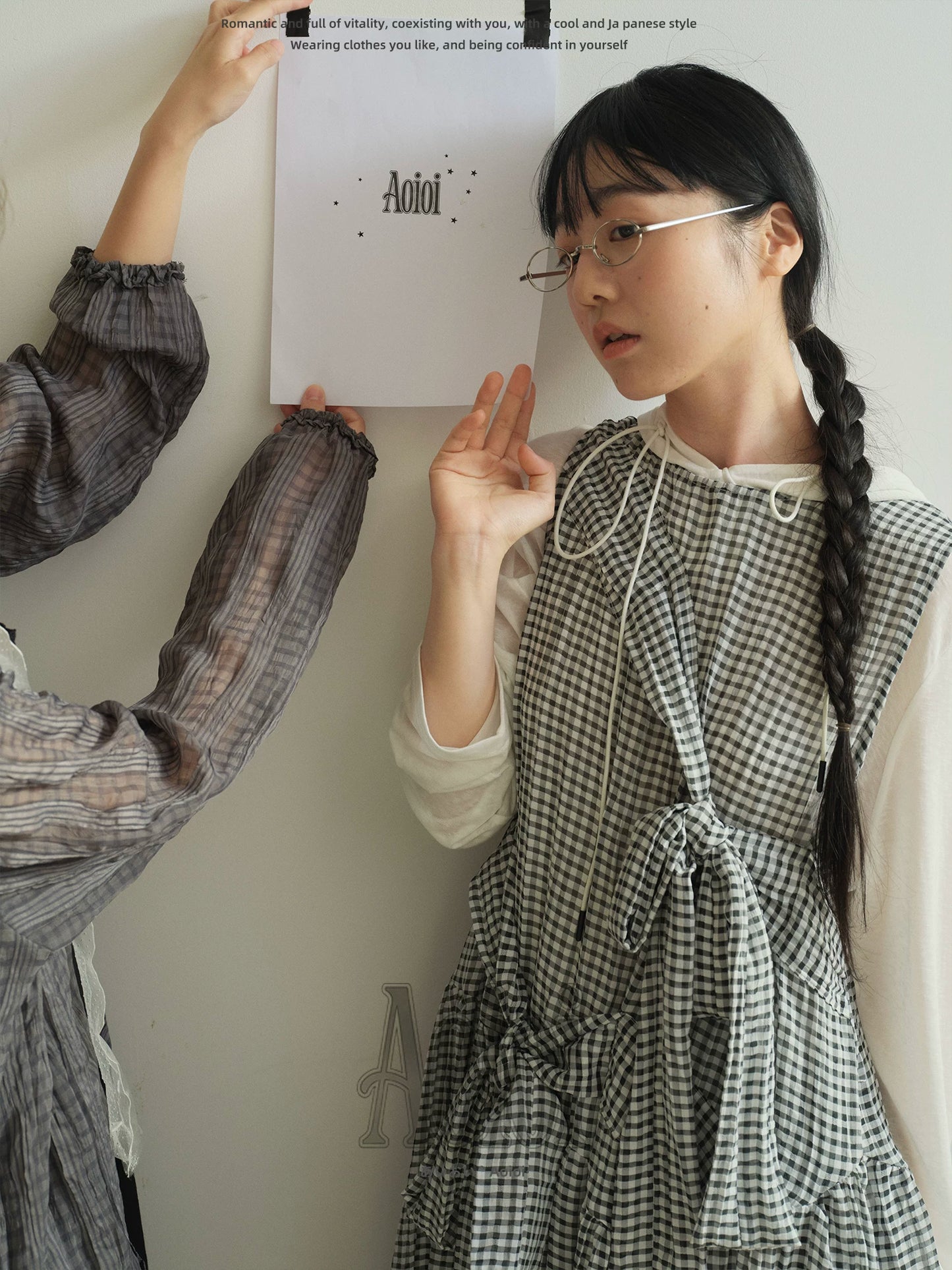 "Heritage Ribbon" Black & White Plaid Plaid Bow Maxi Dress