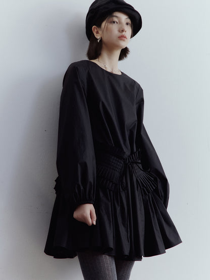 FUSSED Fragmented Dream Noir Pleated Cotton Doll Dress FOF-25SS159b