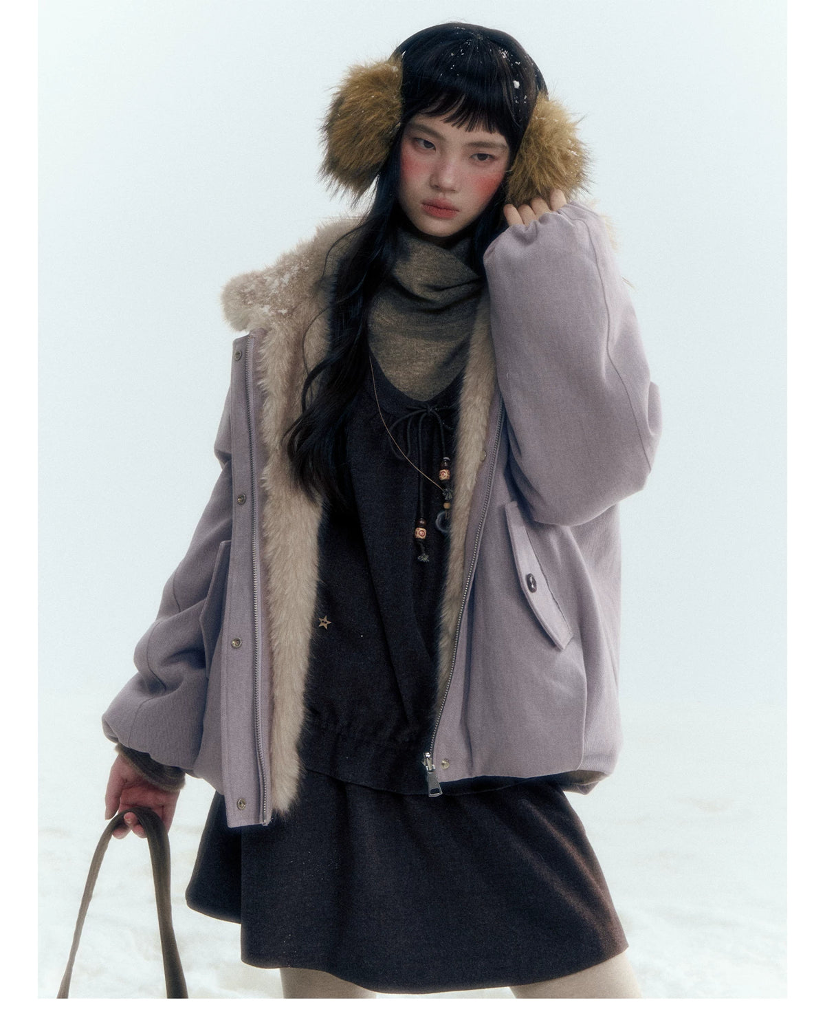 Horridale - Reversible Vintage Puff Jacket with Faux Fur – Misty Purple