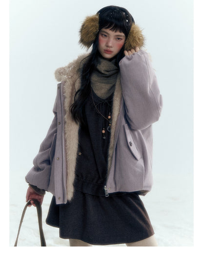 Horridale - Reversible Vintage Puff Jacket with Faux Fur – Misty Purple