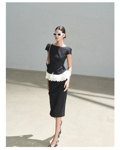 "Her Black & White Poem" Elegant Contrast Two-Piece Set