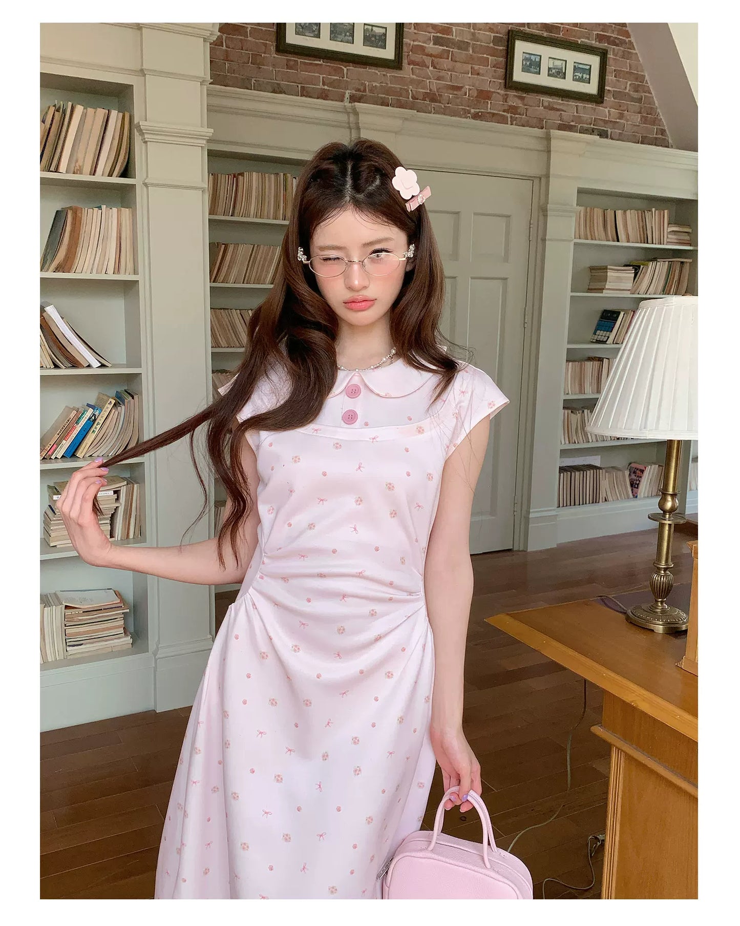 “Rose Milk Reverie” Pink Doll Collar A-Line Dress