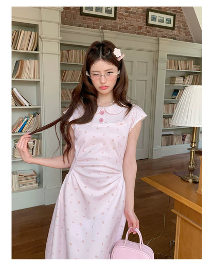 “Rose Milk Reverie” Pink Doll Collar A-Line Dress