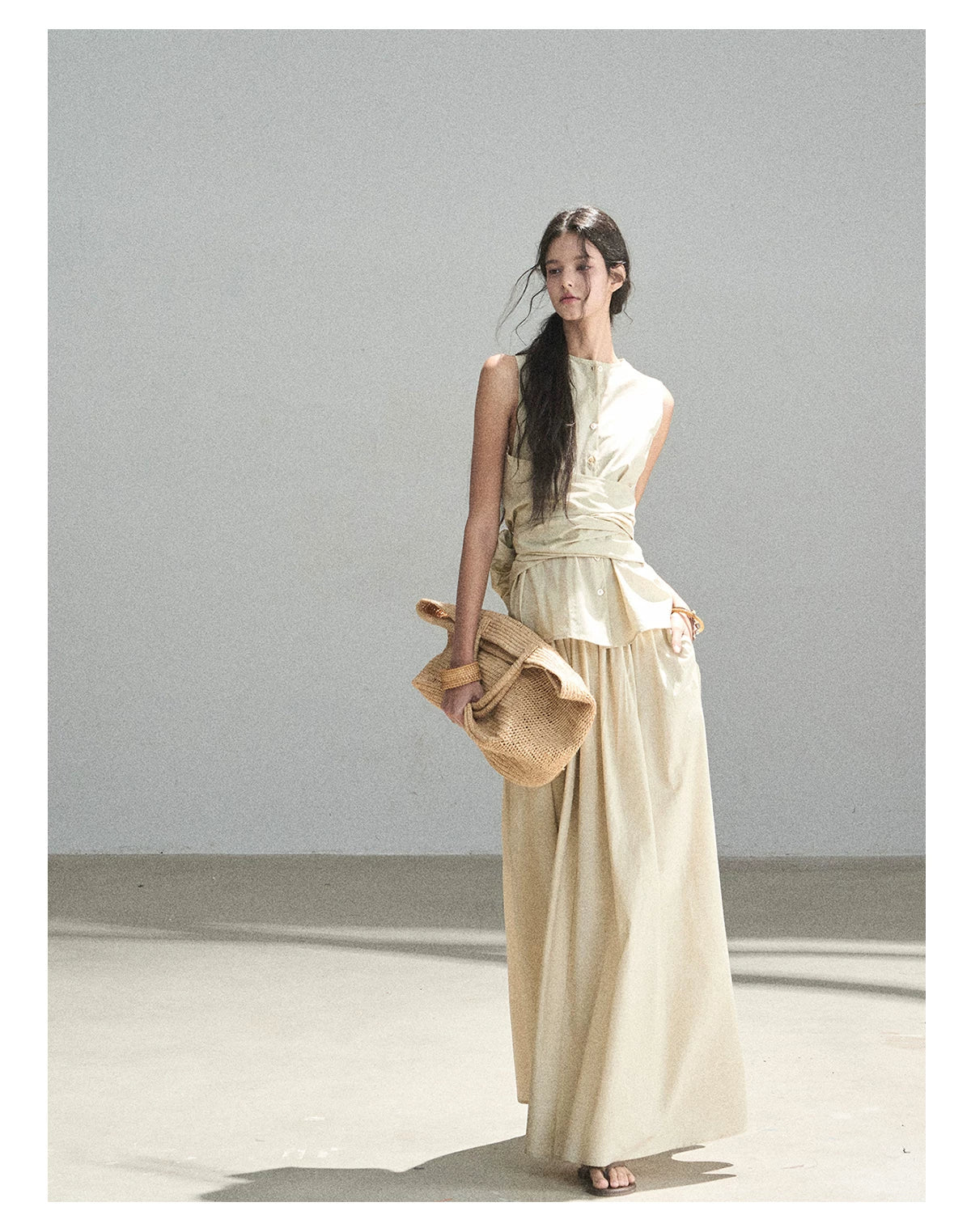 "The Last Falling Leaf" Milk Tea Lyocell Two-Piece Skirt Set