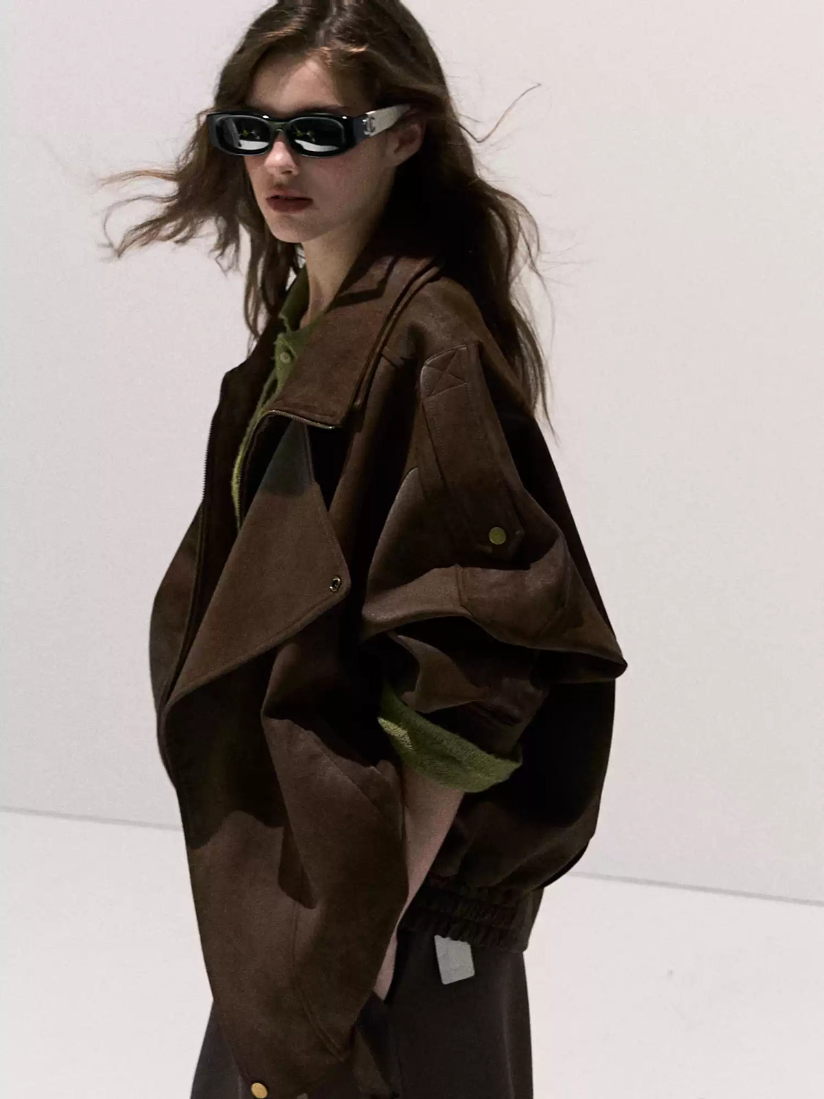 OAKMOO/ "“Ginger & Blossoms”" Mocha Mousse Vintage Faux Suede Moto Jacket