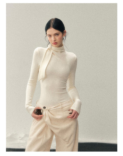 181225 “Pure Tone Essential” Semi-High Neck Soft Knit Base Top - Milky Apricot White