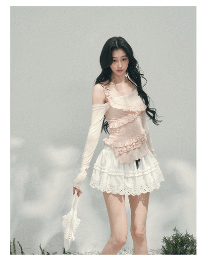 “Sugar Frosted Tenderness” Off-Shoulder Ruched Tee