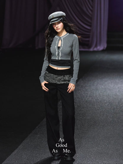 "Midnight Atelier" Black Double-Waist Straight-Leg Trousers