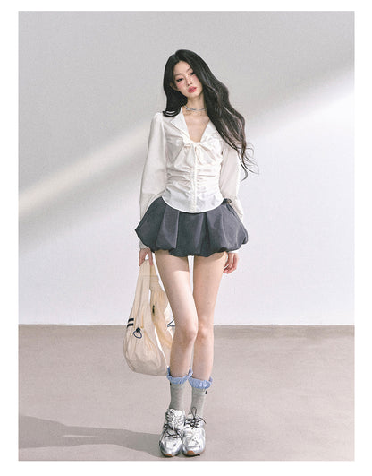 少也眼 "K-Drama White Moonlight" Soft Sophisticate Blouse - White 486864