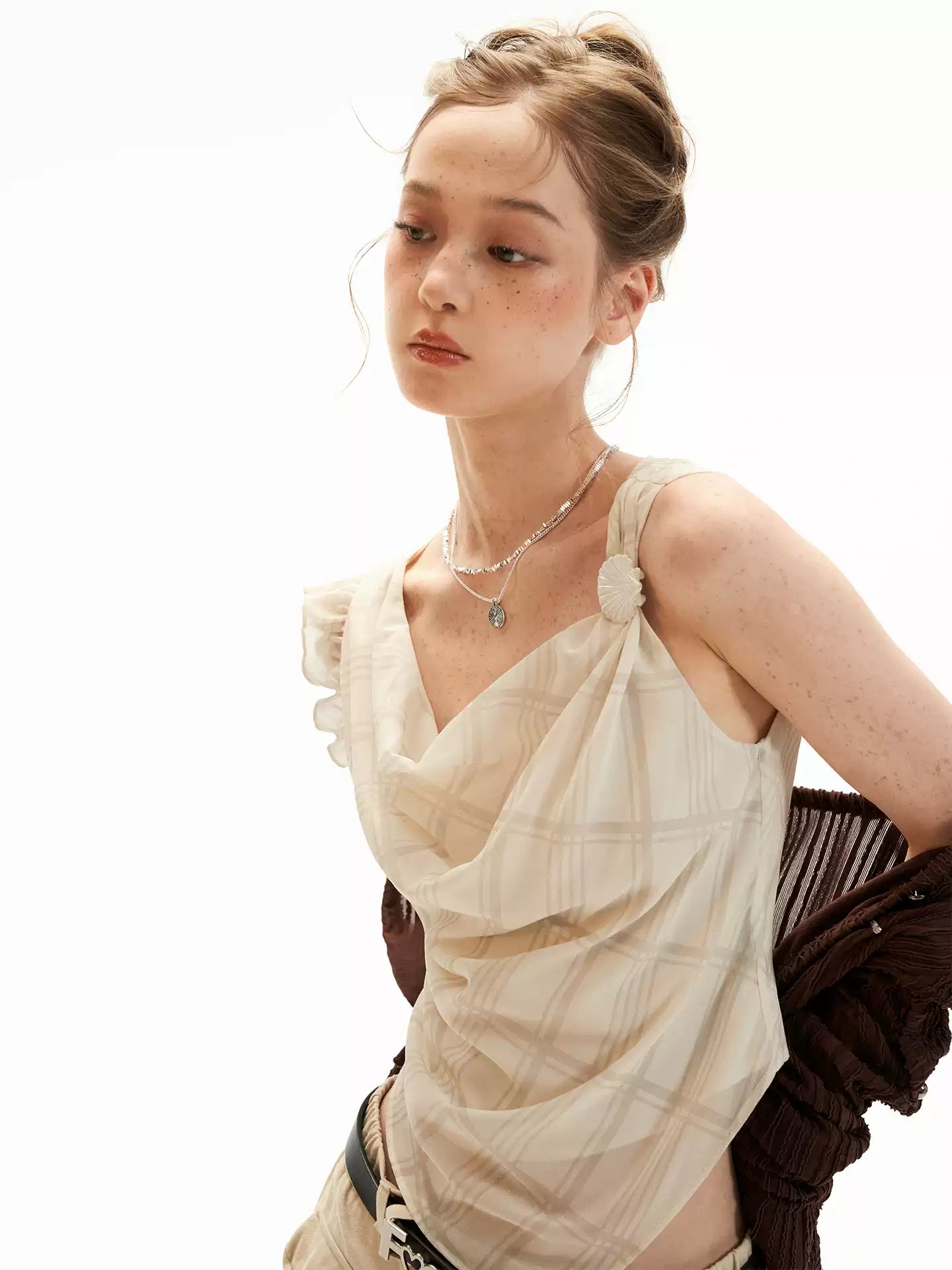 Asymmetrical Shell Button Draped Cami Top