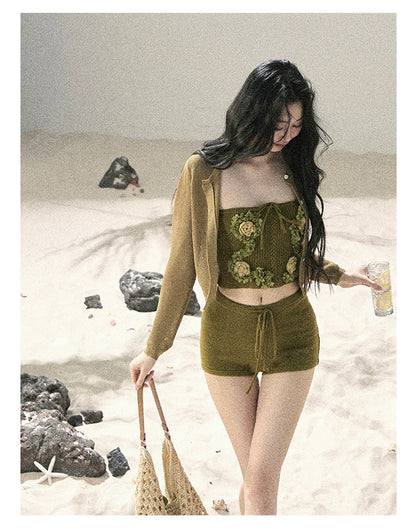 "Forest After Rain" Misty Meadow Haze 3-Piece Cardigan & Shorts Set 45236485