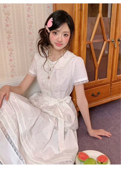 “Midsummer Blossom Letter” White Floral Cake Skirt Set