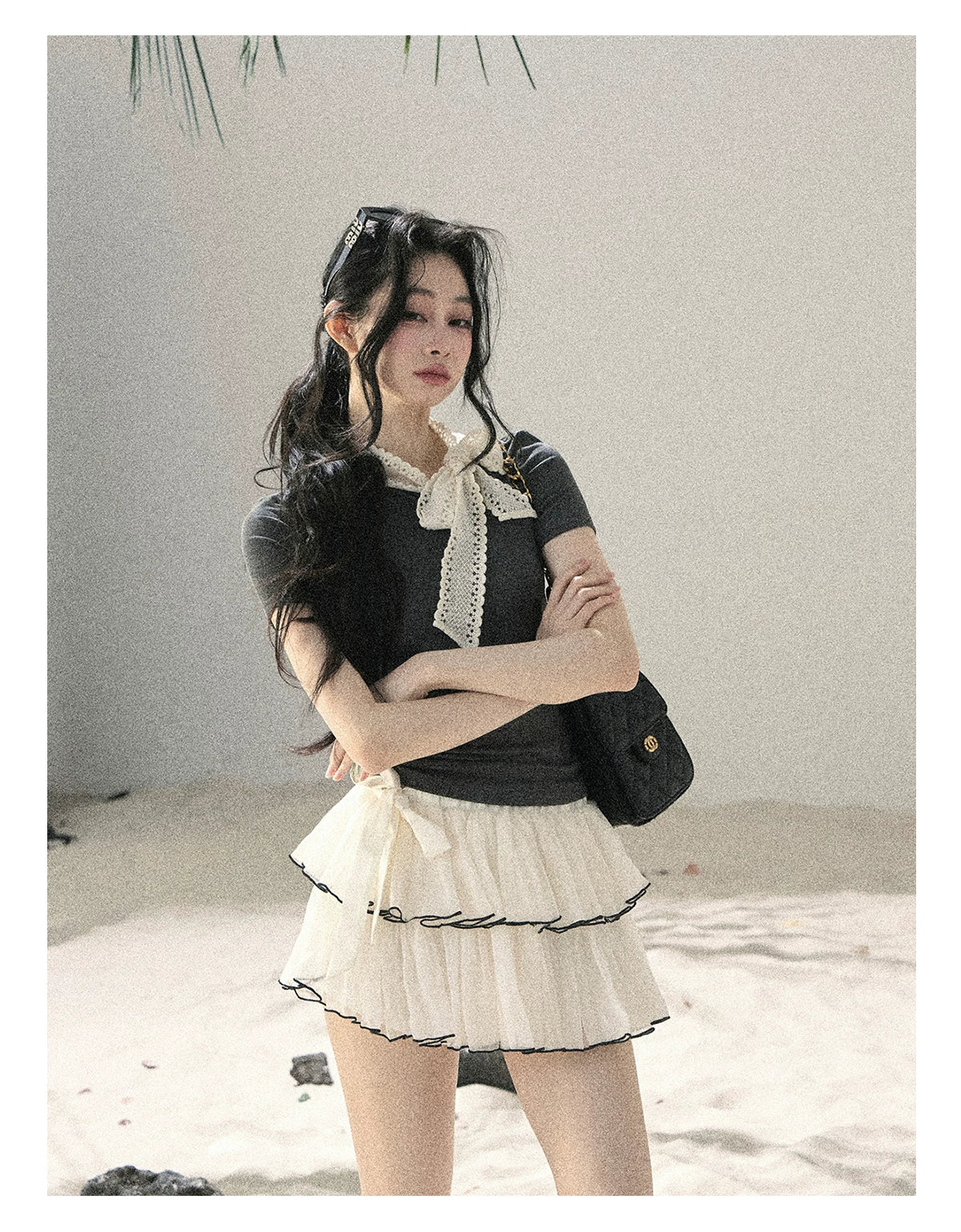 "Flowing Tulle" Cream Apricot Mesh Chiffon Layered Mini Skirt