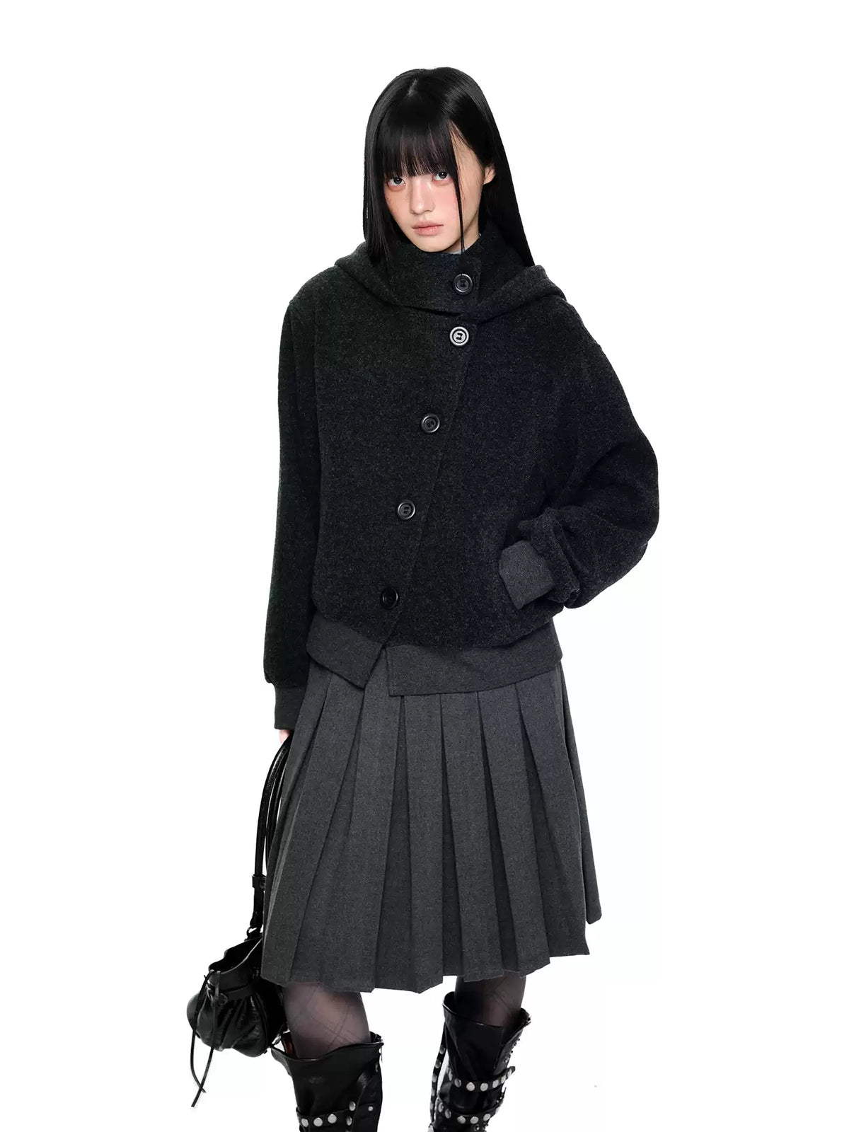 EZEK | Preppy Hooded Wool Blend Jacket with Button Front