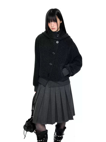 EZEK | Preppy Hooded Wool Blend Jacket with Button Front